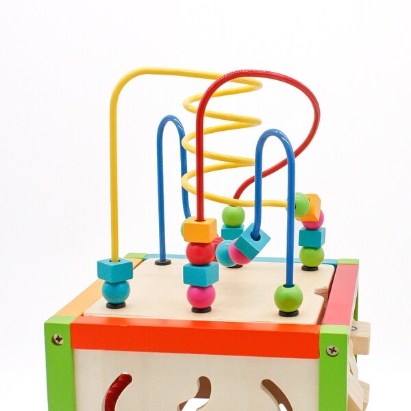 Wooden Learning Bead Maze Cube 5 in 1 Educational Toy - Multicolor