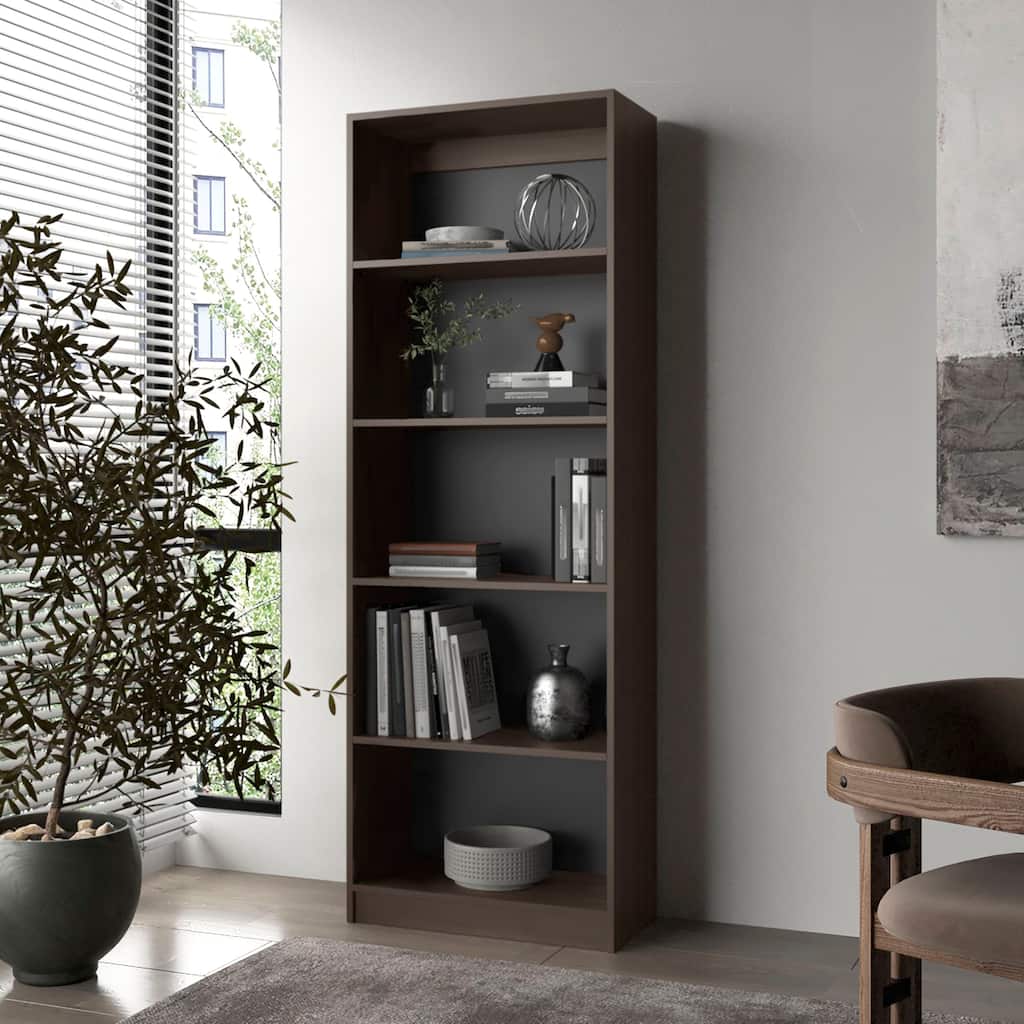 Stained Walnut Bookcase with Open Storage and 5 Shelves