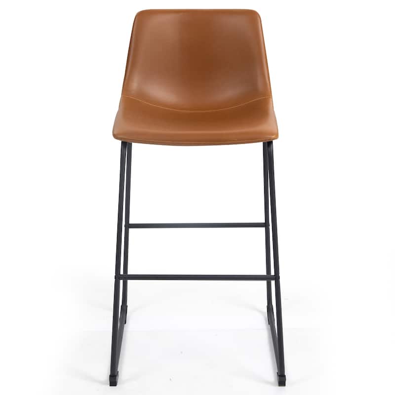 Set of 2 Adan Iron Frame Vintage Cappuccino Faux Leather Bar Stool