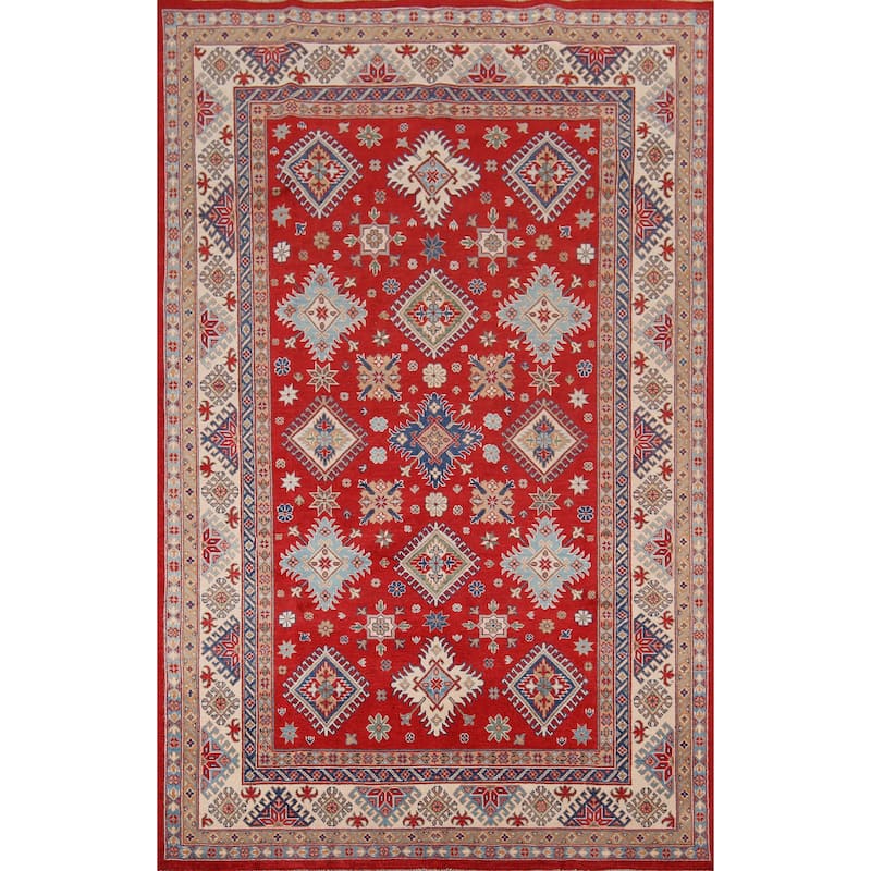 Red Kazak Area Rug Hand-Knotted Oriental Wool Carpet - 6'5" x 9'9"