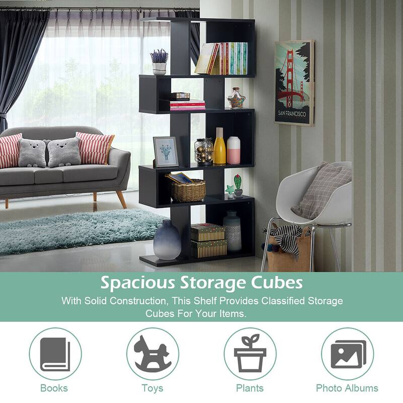 Gymax 2 PCS 5 Cubes Ladder Shelf Freestanding Bookshelf Display Rack