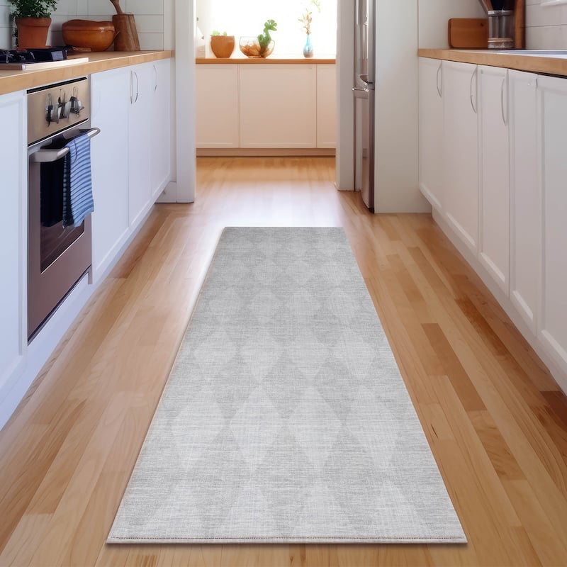 Premium Washable Super Soft Modern Diamond Mayfield Rug - Pewter - 2' 3" x 7' 6" - Runner