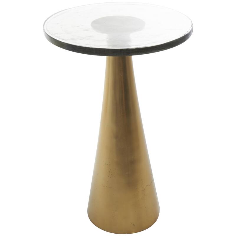 Aluminum Metal Geometric Cone Accent Table with Textured Glass Tabletop - Black or Gold - Roche River Decor