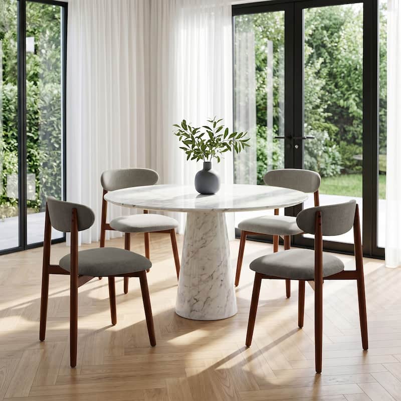 Modern Upholstered Linen Kitchen Dining Chair - 4-Piece - Light Grey
