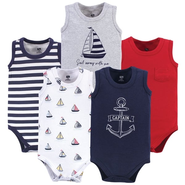 slide 1 of 1, Hudson Baby Infant Boy Cotton Sleeveless Bodysuits 5pk, Captain 0-3 Months - Captain