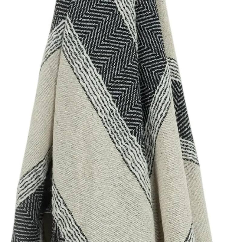 HomeRoots 50" X 60" Black Cotton Woven Striped Throw Blanket with Fringe