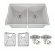 preview thumbnail 17 of 36, Lexicon Platinum Quartz 33 Inch Double Equal Bowl Undermount Kitchen Sink with Bottom Grids and Strainers , Disposal Flange