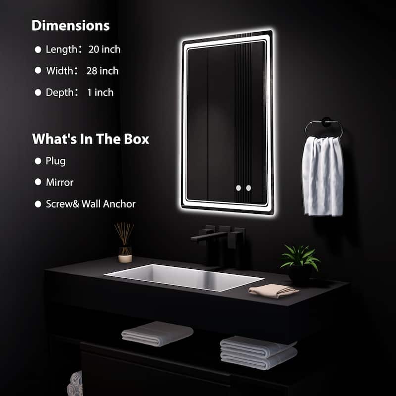 Wallbeyond 3-Tone Modern Style Frameless Rectangular LED Wall Mirror