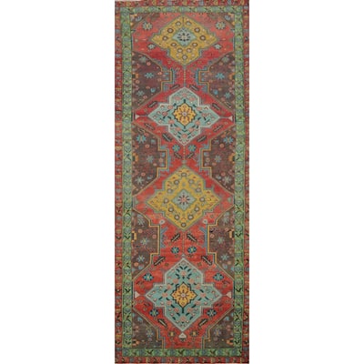 Hand Knotted Oriental 100% Wool Carpet Traditional Geometric Red Tabriz Runner Rug - 13' 11'' X 4' 1''