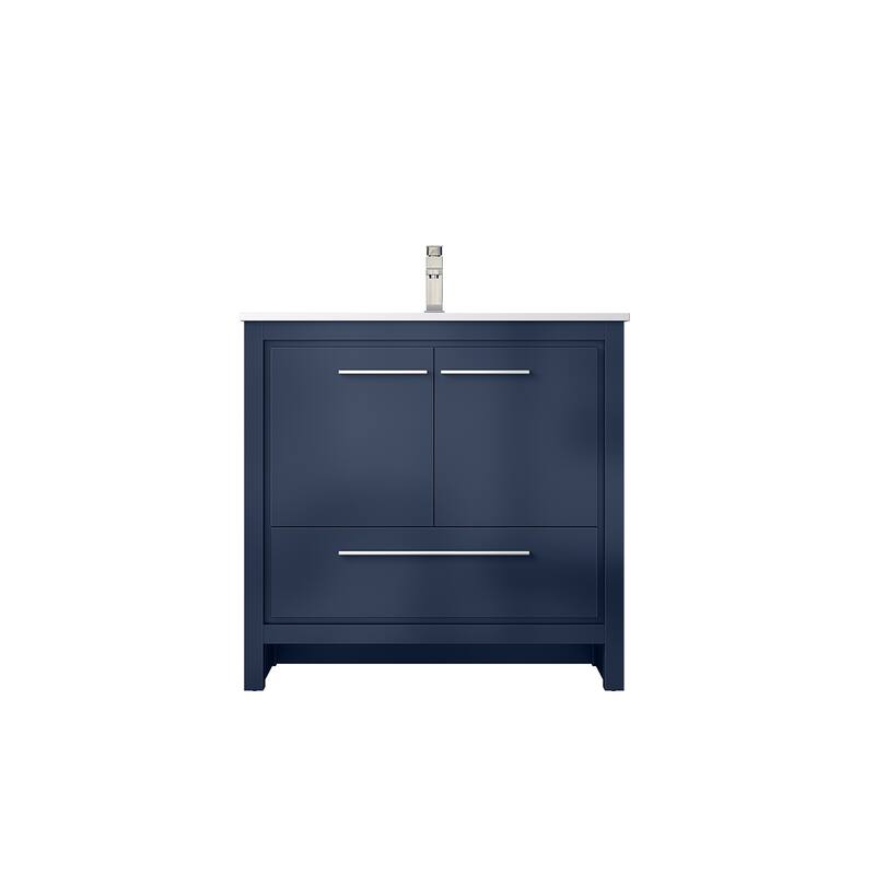 Lafarre Bath Vanity Quartz Top, Sink and Brushed Nickel Faucet - 36 inch - Navy Blue