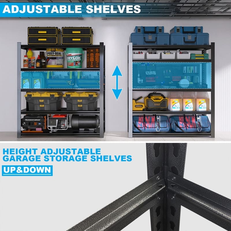 5/6-Tier Adjustable Heavy Duty Metal Storage Shelves, Black, 72/82"H
