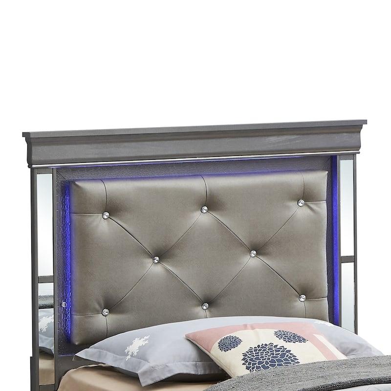 Jewel Tufted Upholstered Twin Panel Bed with LED Lights - 80" - Gray