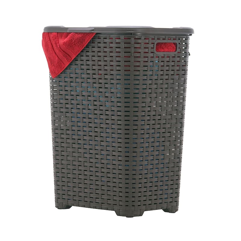 Superio Plastic Wicker Laundry Hamper with Lid Large Capacity - Capacity: 60l