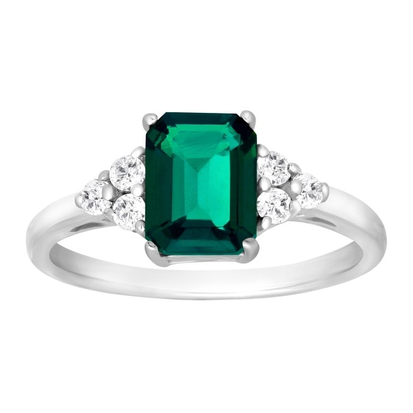 1 5/8 ct Created Emerald & White Topaz Ring in Sterling Silver - Green