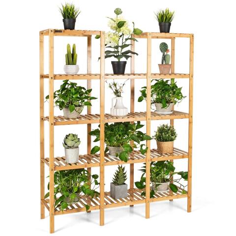 Multifunctional Bamboo Shelf Flower Plant Display Stand - Natural - 45" x 12" x 56"