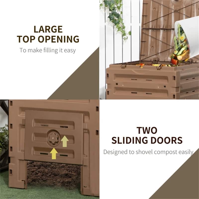 Compost Bin with Ventilation, Snap-On Lid, and Double Doors - 27.25" L x 28" W x 40.5" H