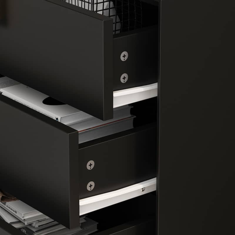 Timechee Three-Drawer Bedside Table Nightstand End Table Black/White