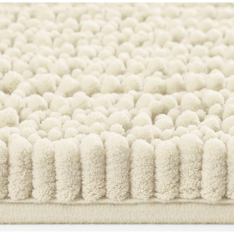 Cream Soft Cozy Plush Chenille Contour Bath Mat Bathroom Rug