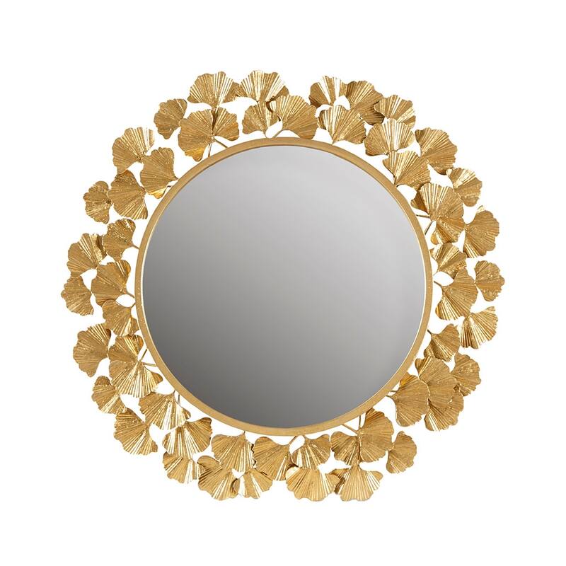 Eden Gold Gingko Leaf Round Wall Mirror 30.5"