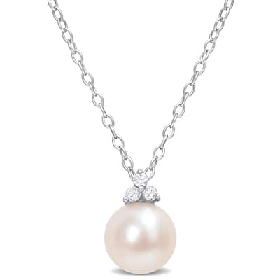 Miadora 8-8.5mm Cultured Freshwater Pearl and Diamond Accent Pearl Sterling Silver