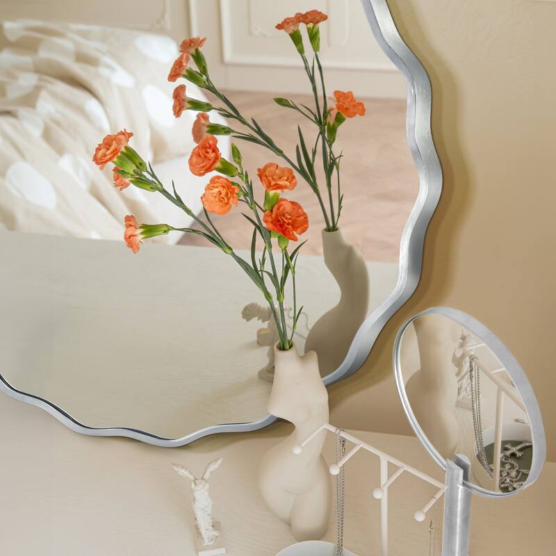 Decorative Aluminum Alloy Framed Wavy Round Wall Mirror Bathroom Vanity Mirror