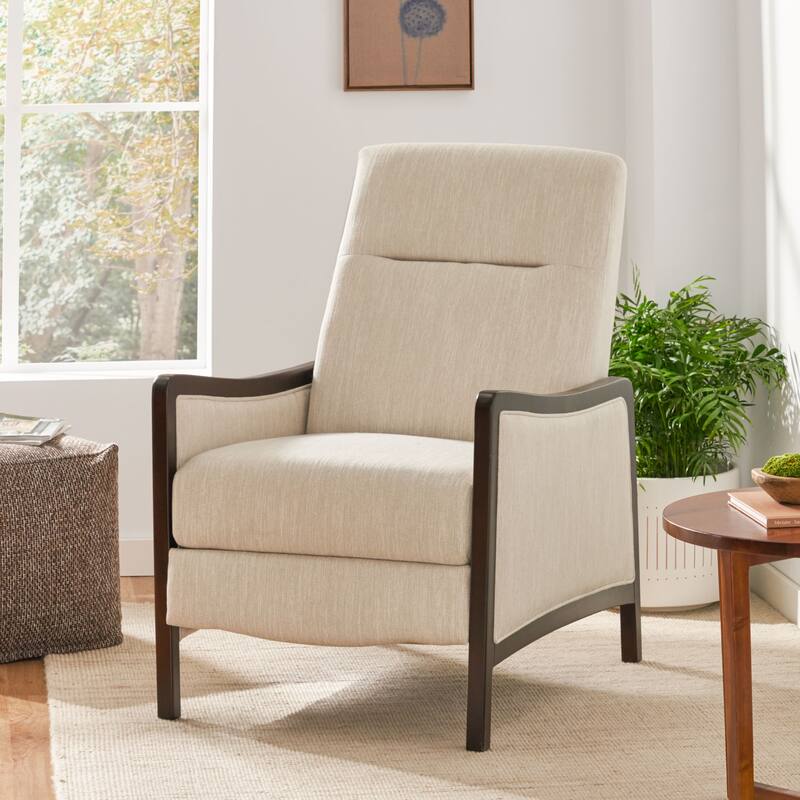 Fabric Recliner Chair, Mid-Century Modern Pushback Recliner Single Sofa Upholstered Armchair with Wooden Legs for Living Room