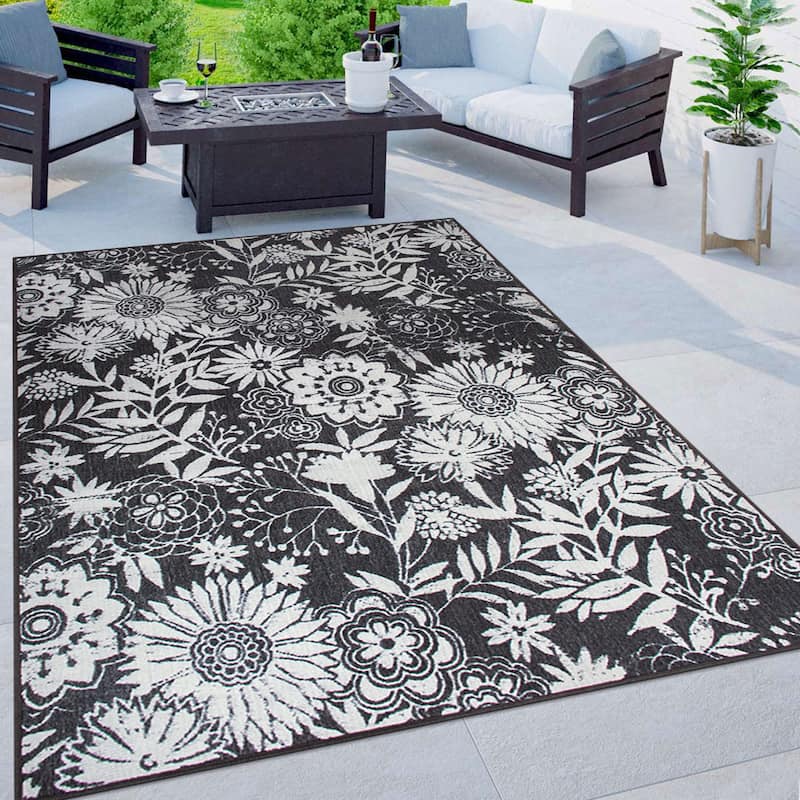 Modern Floral Flowers Indoor/Outdoor Area Rug