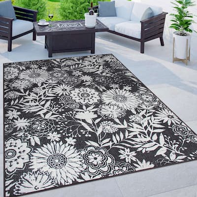Modern Floral Flowers Indoor/Outdoor Area Rug