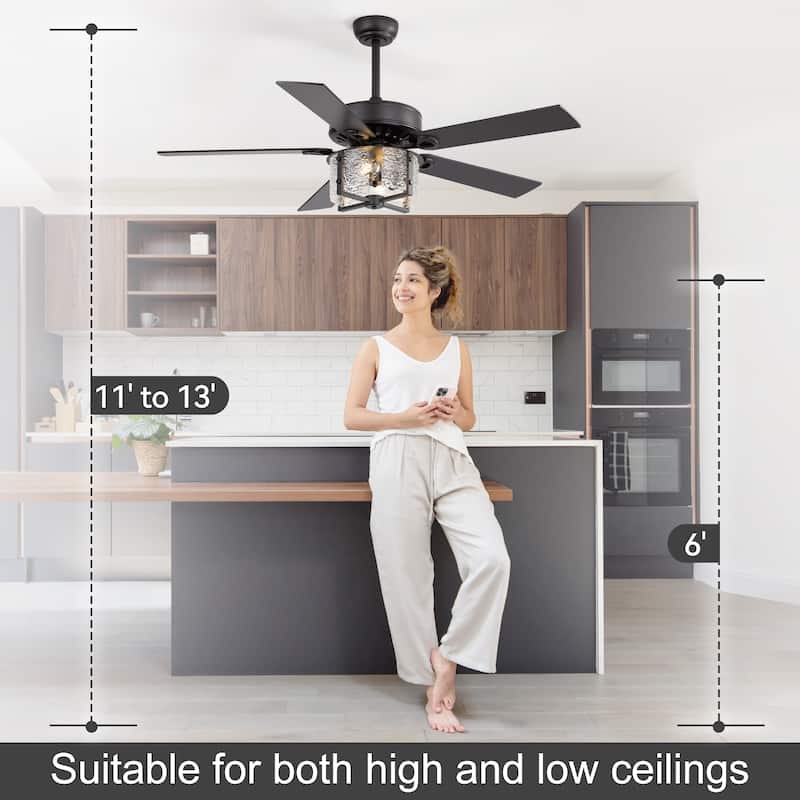 52" Reversible 5-Blade Caged Ceiling Fan with Light and Remote