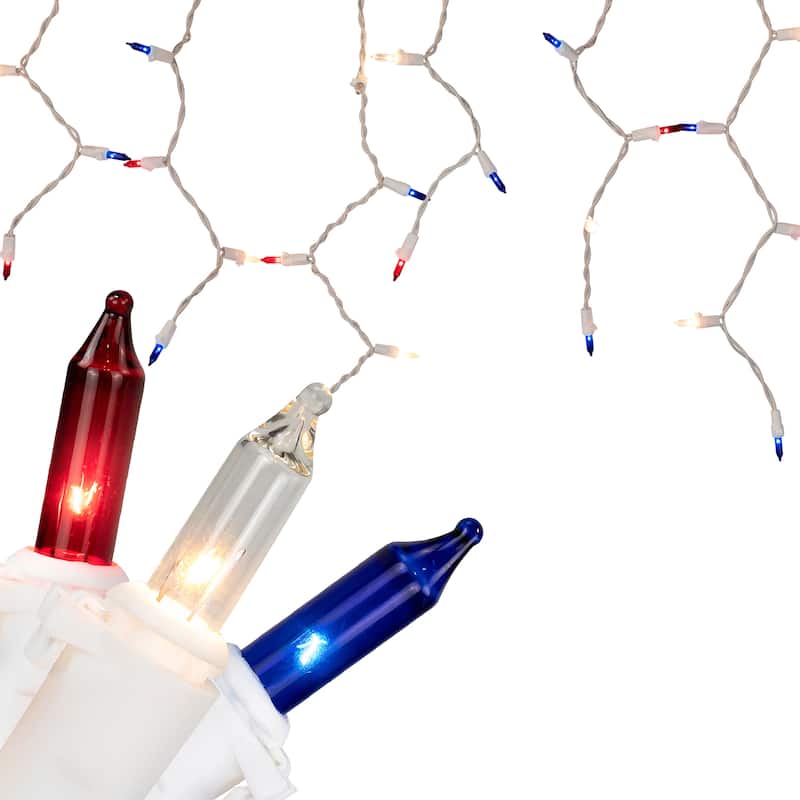105ct Red Clear and Blue Christmas Mini Icicle Lights - 6.5ft White Wire - 6.5'