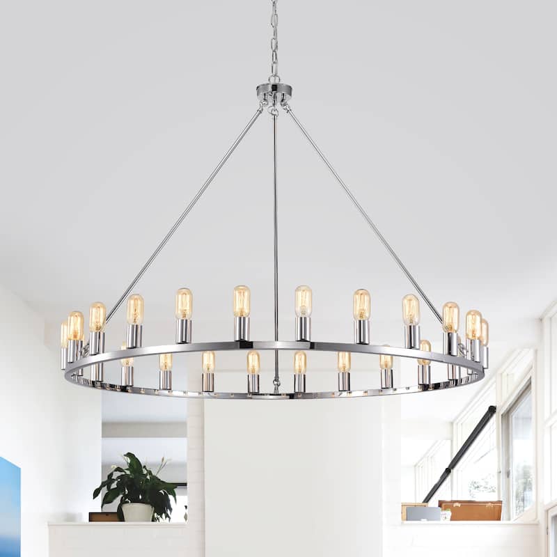 Chrome 48-inch Wagon Wheel 24-light Chandelier