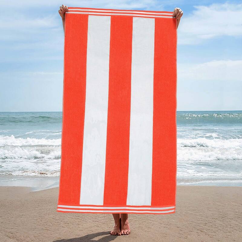 Cabana Stripe Oversized Cotton Beach Towel by Superior - Coral
