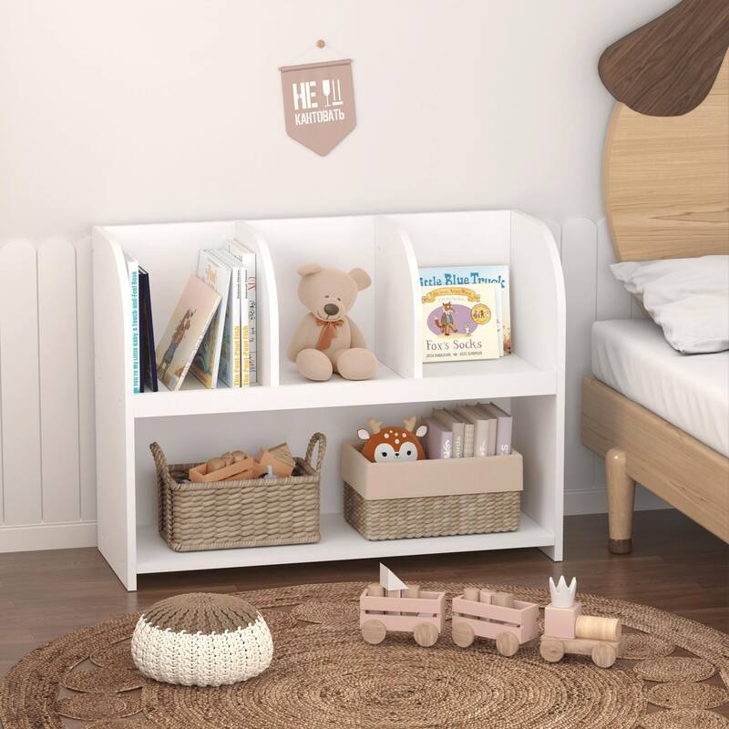 Kids Bookcase with 4 Compartments, Storage Book Shelf, Storage Display, Rack,Toy Organizer for Children's Room, Playroom