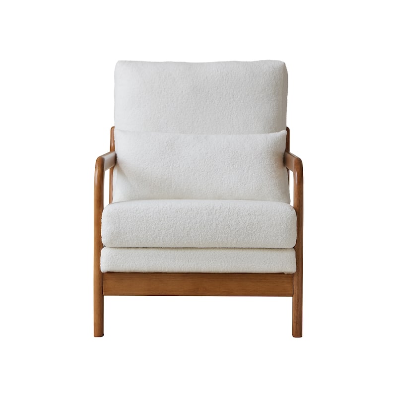 Modern Teddy Fabric Accent Chair, Wood Frame Armchair for Living Room