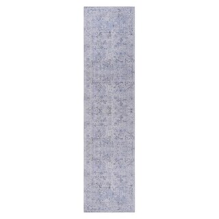 LOOM & LUXE Blue/Cream 2'6''x10' Runner Area Rugs - 120" D x 30" W x 0.14" H