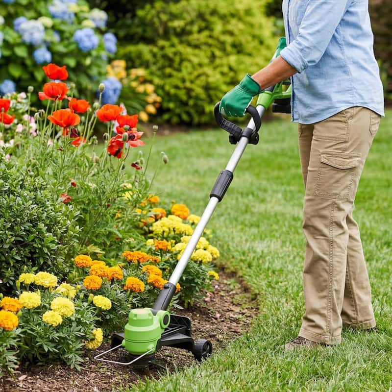 12" Cordless Weed Wacker, Grass Trimmer with Wheels, 8 pcs Spools Lines