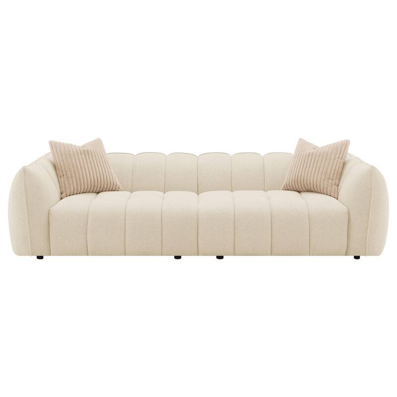 Wino 112 Inch Long Sofa, Sand Beige Bubble Design, 2 Accent Pillows