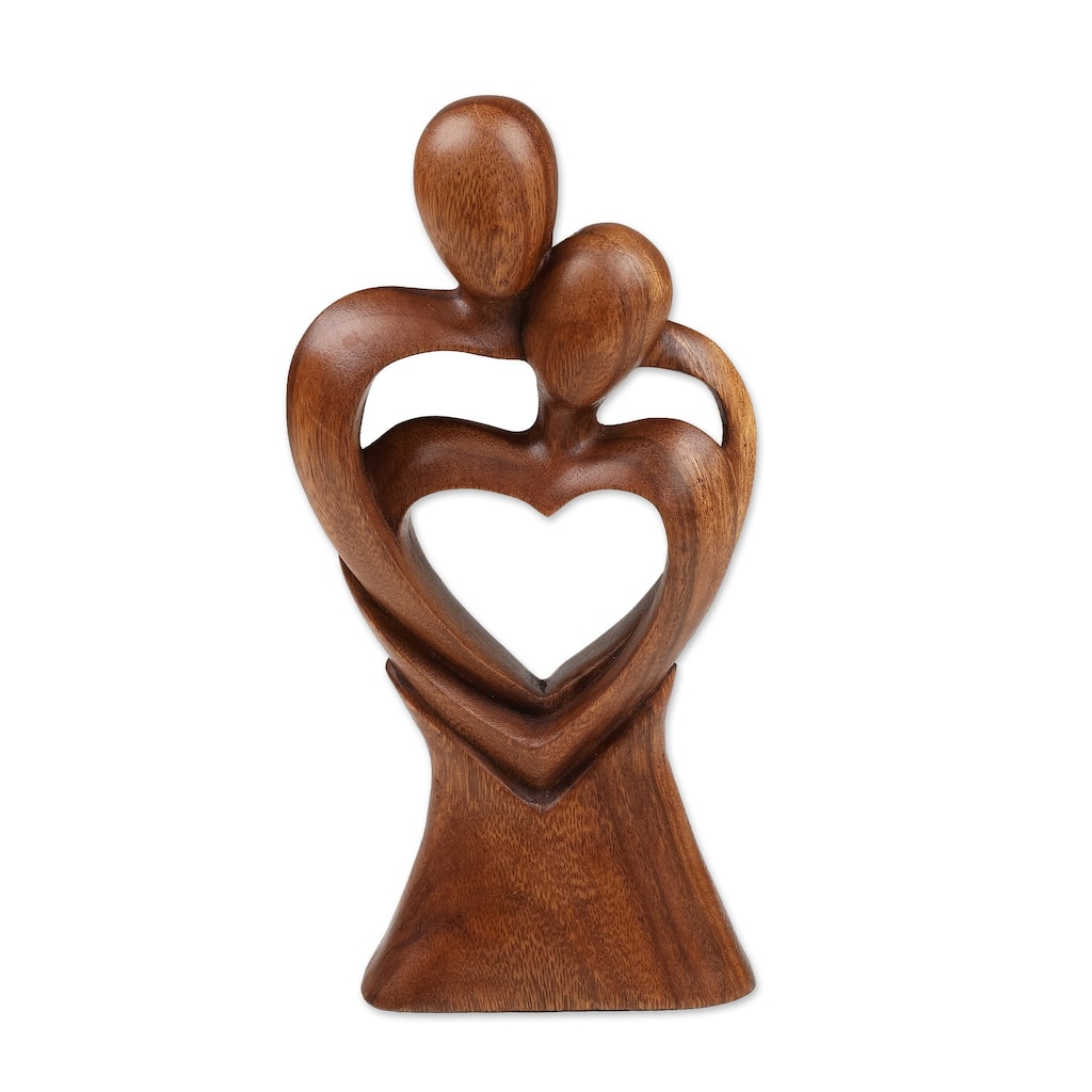 Novica Handmade Morning Hugging Wood Sculpture