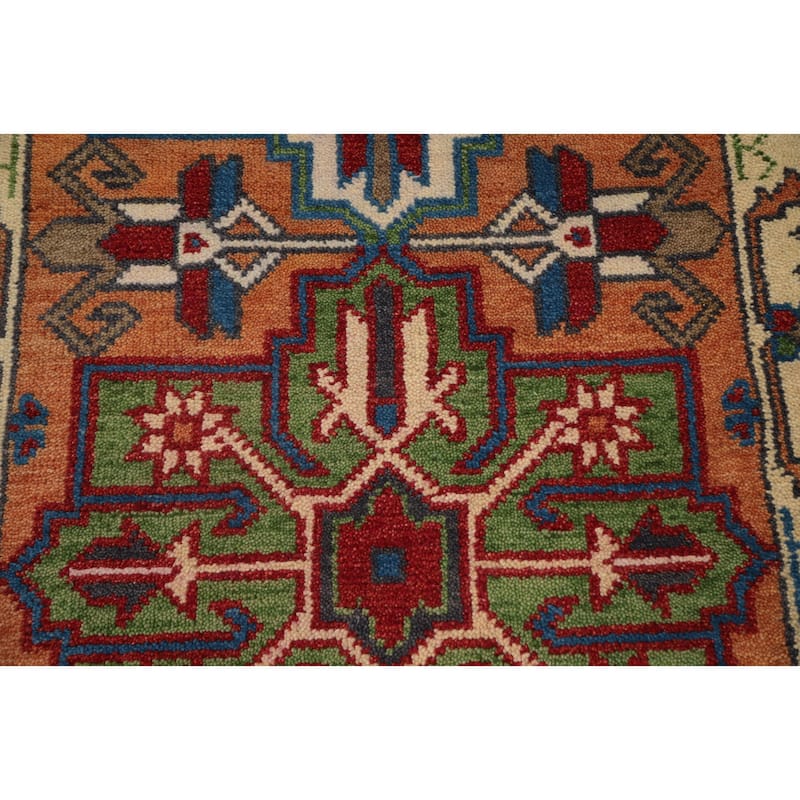 Hand Knotted Oriental 100% Wool Carpet Traditional Geometric Oranges & Rust Kazak Runner Rug - 8' 4'' X 2' 6''