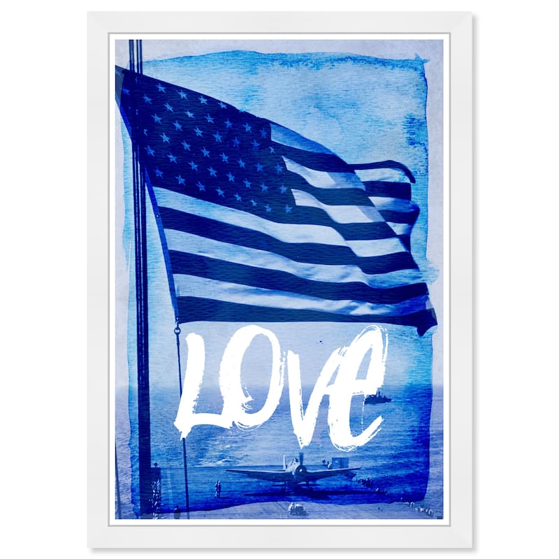 Wynwood Studio 'LOVE Navy' Typography and Quotes Blue Wall Art Framed Print