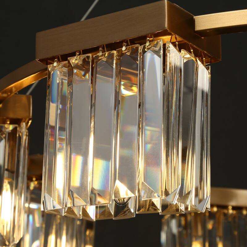 Modern 8-Light Gold Crystal Wheel Chandelier for Living Dining Room - D 31.5" x H 85.7"