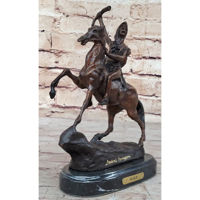 Scalp Frederic Remington Bronze Statue Sculpture Native American Western 10 Inches X 9 Inches