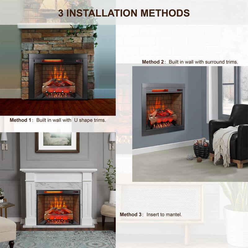 28" Infrared Electric Fireplace with Removable Trim Kit, Touch Panel & Crackling Sound