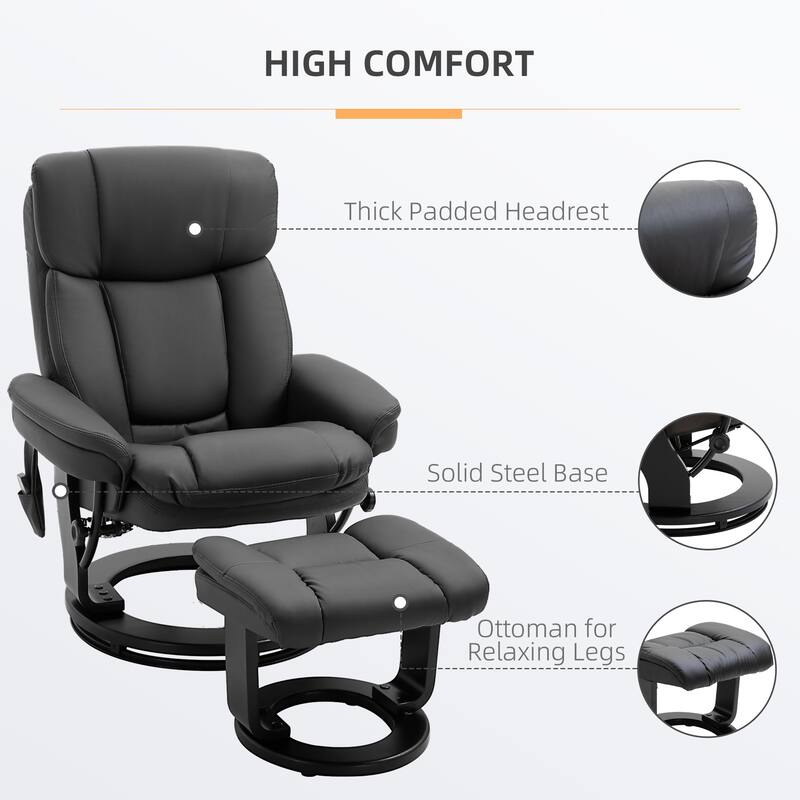 PU Leather Swivel High Back Armchair with Footstool
