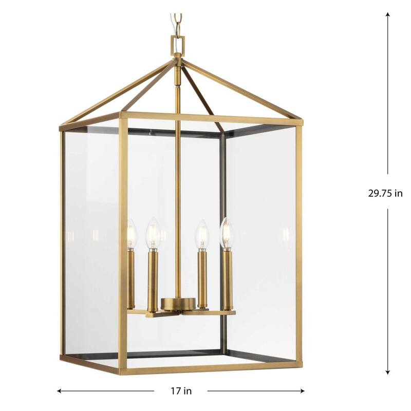 Hillcrest Collection Four-Light Vintage Brass Transitional Hall & Foyer Light - 17 in x 17 in x 29.75 in