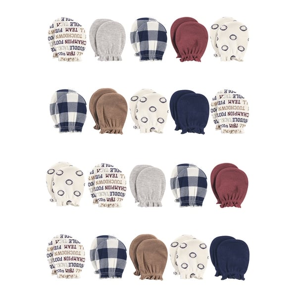 slide 1 of 1, Hudson Baby Infant Boy 20Pc Cotton Scratch Mittens, Football, 0-6 Months - Football 0-6 Months - Football