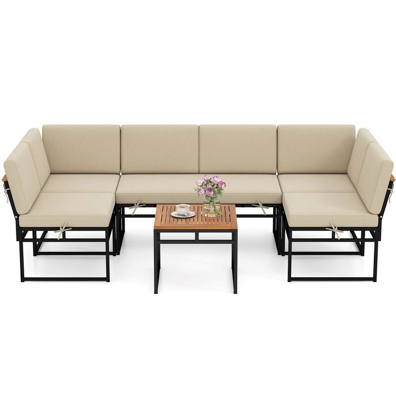 Costway 6 PCS Outdoor Sectional Sofa Set Metal Conversation Set with - See Details