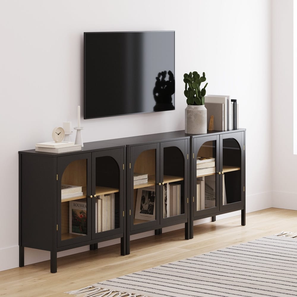 Nathan James Mason Sideboard Buffet with Glass Doors and Adjustable Shelves