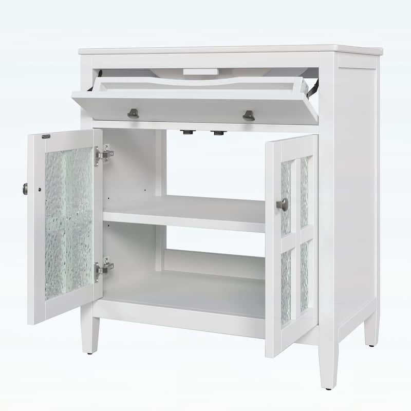 30-Inch Bathroom Vanity with Ceramic Sink,Adjustable Shelf,Tip-Out Tray,Wood Legs