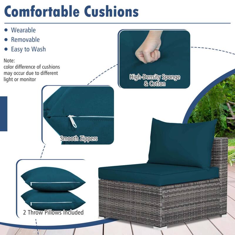 Gymax Set of 7 Rattan Furniture Set Sectional Sofa Cushioned Patio